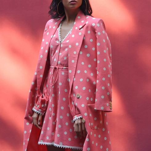 Flamingo Polka Trench Coat