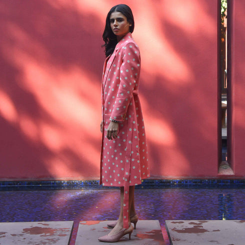 Flamingo Polka Trench Coat