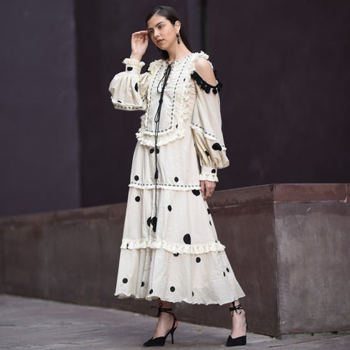 Polka Lace Cold Shoulder Dress