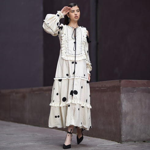 Polka Lace Cold Shoulder Dress