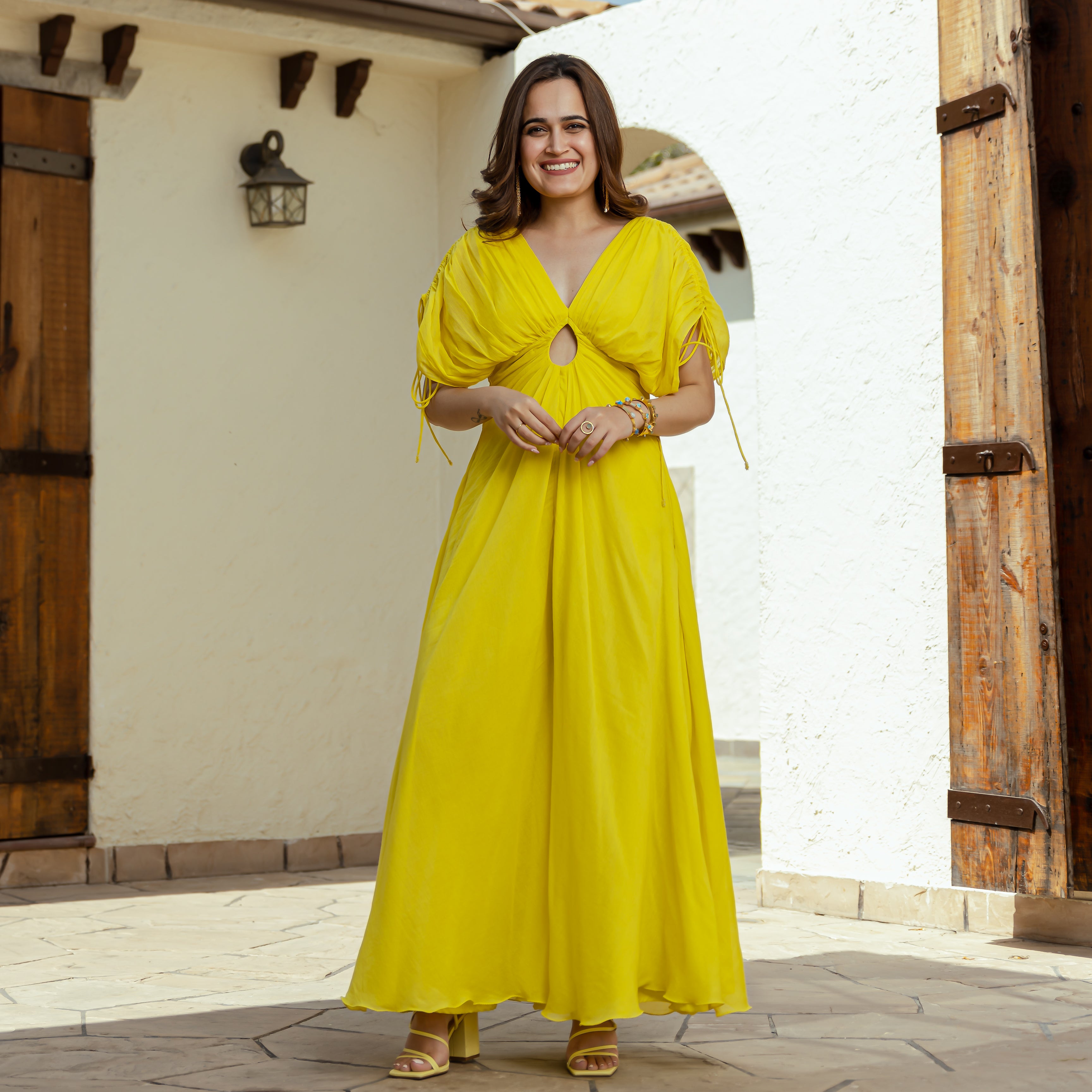 Honey Glaze Yellow Designer Mulmul Jumpsuit For Women Online