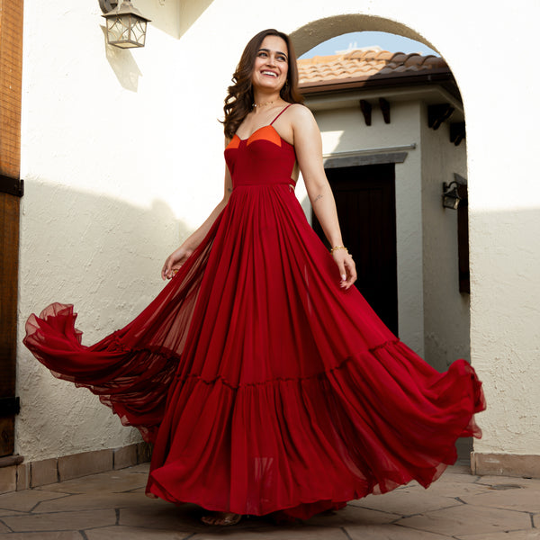 red georgette dress Marina Rinaldi | Woman - Georgette and lace dress - Red Purple