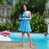 Cyan Blue Off Shoulder Dress
